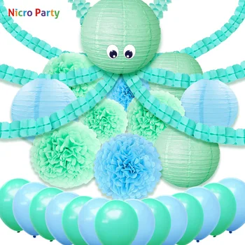 

Nicro Octopus 9/33 pcs Green Birthday Party Decorations Kids Kit Summer Lantern Flower New Party Home Decor DIY #Set105