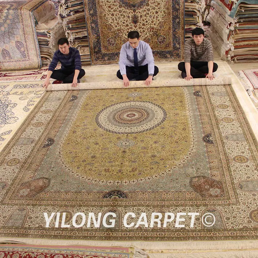 Yilong 10'x14' ручной работы Турция Дизайн ковры медальон персидские золотые шелковые ковры(YL251A10x14