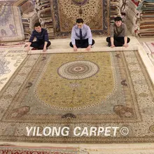 Yilong 10'x14' ручной работы Турция Дизайн ковры медальон персидские золотые шелковые ковры(YL251A10x14