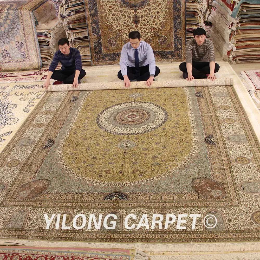 Yilong 10'x14' ручной работы Турция Дизайн ковры медальон персидский золотые шелковые ковры (YL251A10x14)