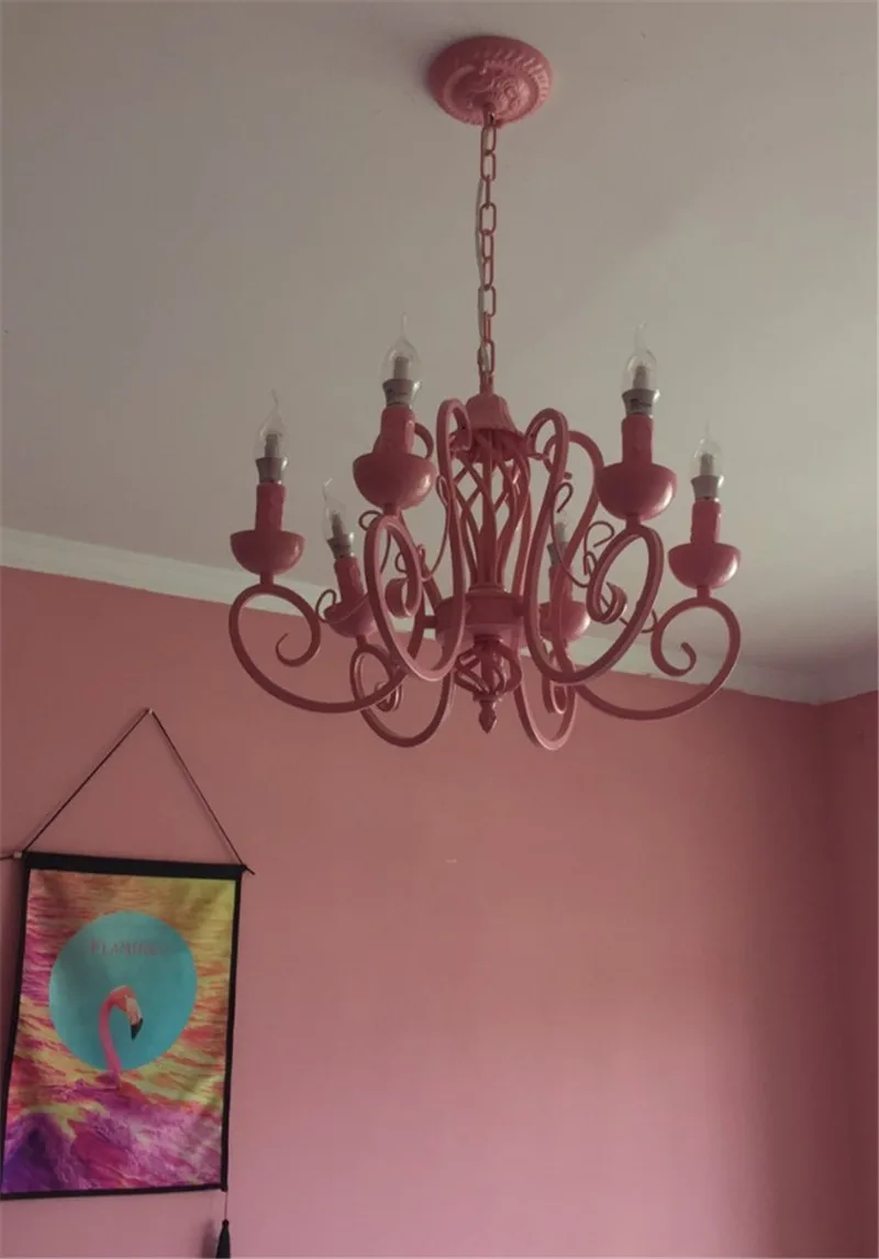 Современная Классическая железная лампа синий белый розовый E14 Свеча светильник Светодиодный Люстра светильник для гостиной спальни столовой
