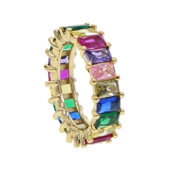 

rainbow baguette cubic zirconia cz Gold filled engagement band ring for women USA hot selling drop shipping female jewelry