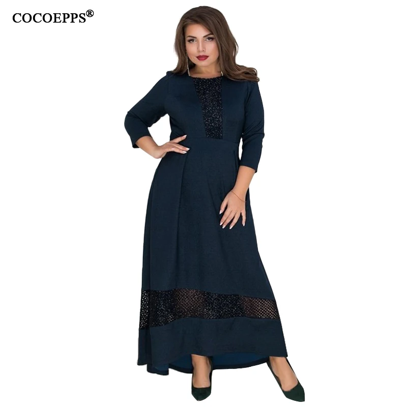 COCOEPPS, винтажное платье макси, летнее, большой размер, длинное, в пол, элегантное, большой размер, платье для вечеринки, платья размера плюс, для женщин, Vestidos - Цвет: Dark blue