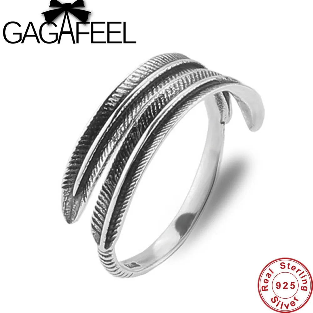 

Punk Feather Ring Men Jewelry 100% Pure 925 Sterling Silver Rings For Women Vintage Style Resizable 925 Thai Silver Ring CR0047
