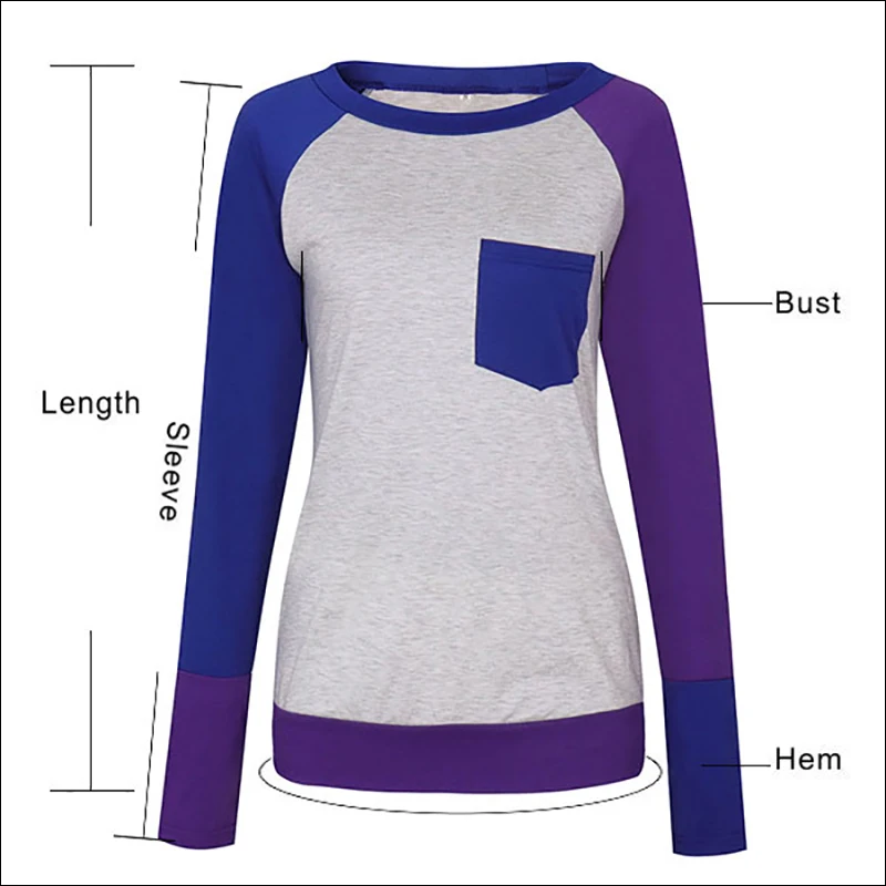 Gladiolus Hot Fashion Patchwork T Shirt Women 2018 Long Sleeve O-Neck Pocket Style Women Tops T-shirt Autumn Ladies Tee Shirts  (44)