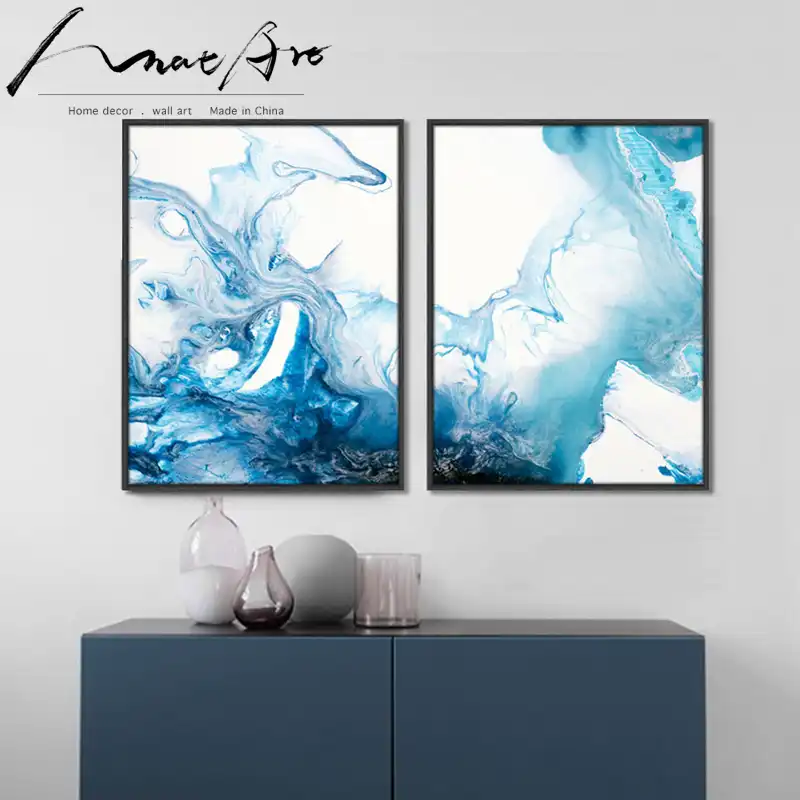 Impresion De Cartel Abstracto Acuarela Azul Pintura Moderna Lienzo