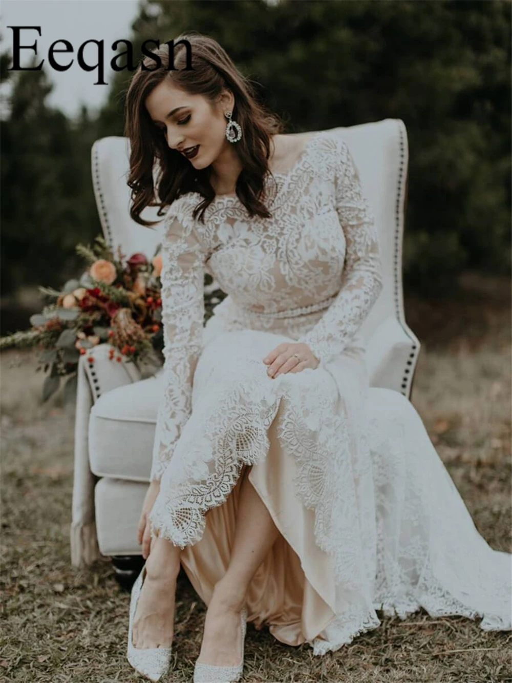 

New Wedding Dress 2019 Boho Long Sleeve Sexy Backless Mermaid Bohemian Wedding Gown Bridal Gowns Robe De Mariage