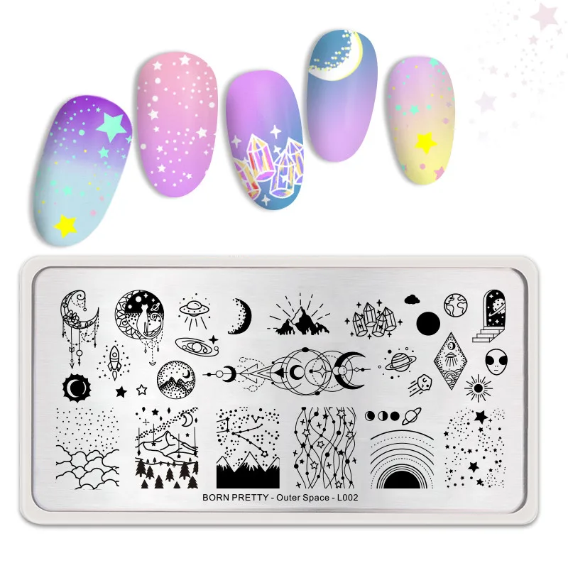 BORN PRETTY прямоугольные пластины для штамповки ногтей Звезда Луна космический узор печатная пластина для дизайна ногтей штамп шаблон DIY дизайн - Цвет: Белый