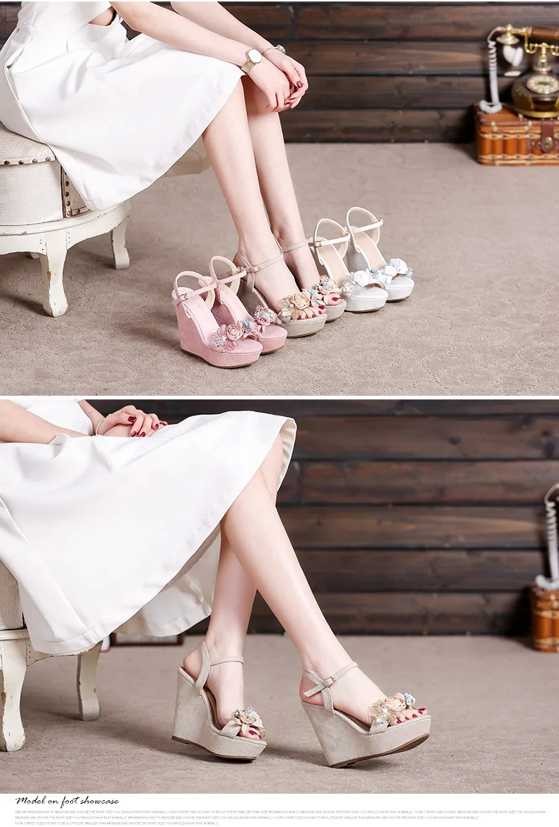 9_2019 Summer New Elegant Fashion High Heel Wedges Sandals Small Size Female Pink White Peep Toe Wedding Shoes