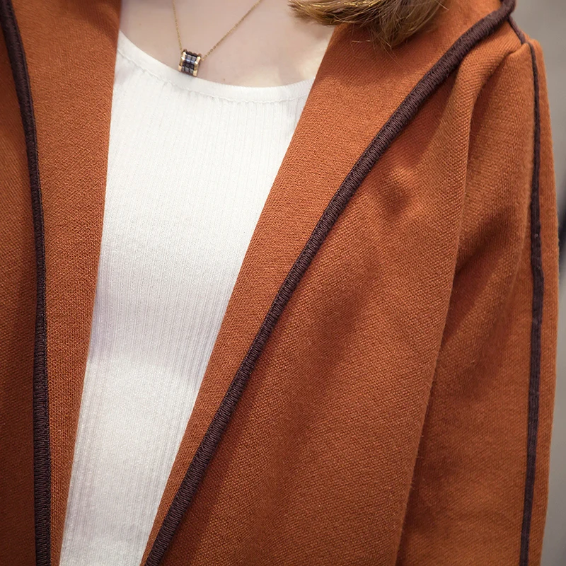 Женские вязаные свитера размера плюс, топы с капюшоном, длинный уплотненный кардиган с карманами, весна-осень, Женский Повседневный вязаный свитер, пальто