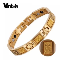 Магнитный браслет Vinterly Lucky, мужской браслет, Золотая фольга, Гуаньинь, Будда Бодхисаттва, браслет, германиевые браслеты для женщин и мужчин