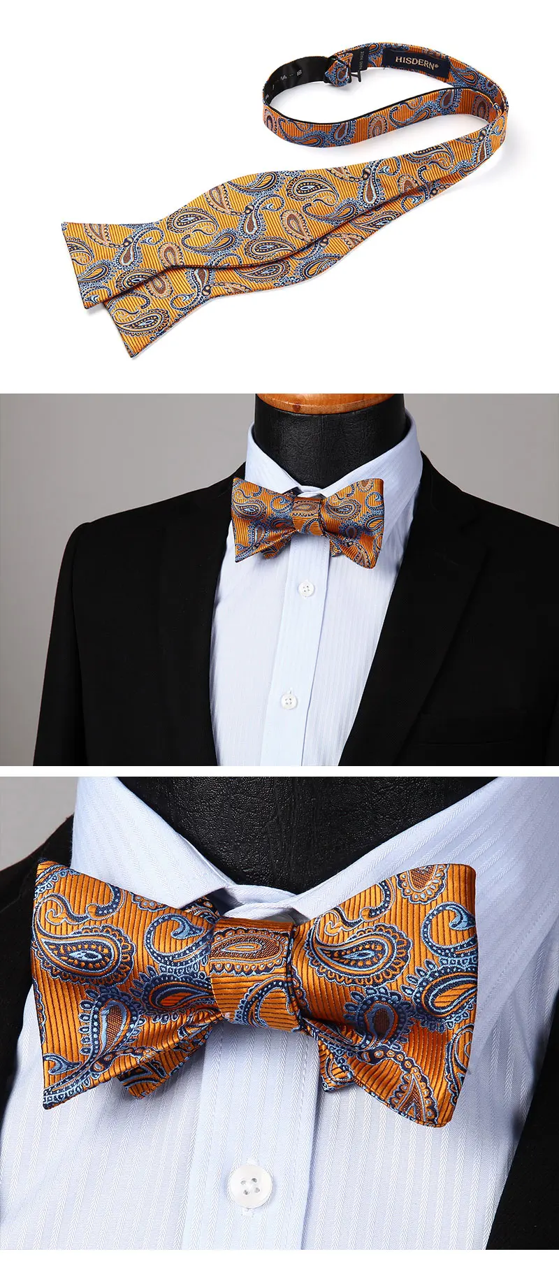 Оранжевый Пейсли мужские самостоятельно регулируемый галстук-бабочка Classic шелка Pocket Square Set BP840NS вечерние свадебные лук галстук носовой