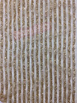 

african French Lace Fabric yaking-41525 High Quality African Embroidery Tulle Lace Fabric with Glued glitter sequins