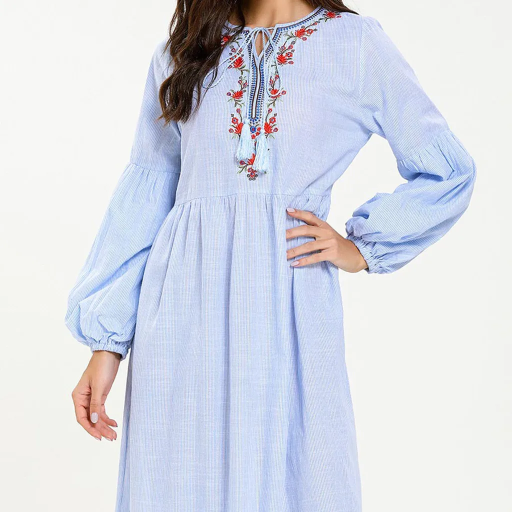 Женское мусульманское платье с длинным рукавом Abaya повседневное Свободное