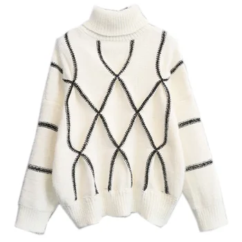 

women turtleneck Pullover thickened 2018 female winter new diamond fashion knitted warm outwear coat