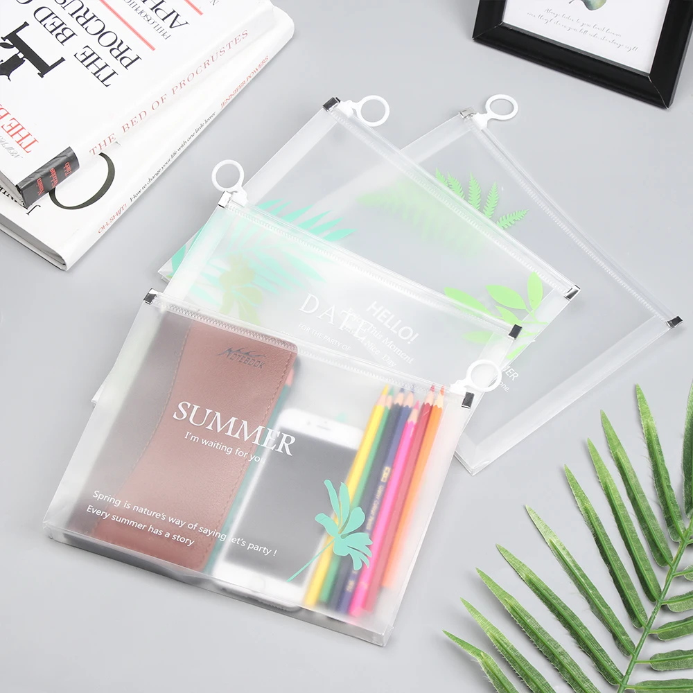 

Waterproof Pencil Case Big Capacity Storage Transparent Ring Zipper Document Bag Paper Holder File Bag School Office Supplies