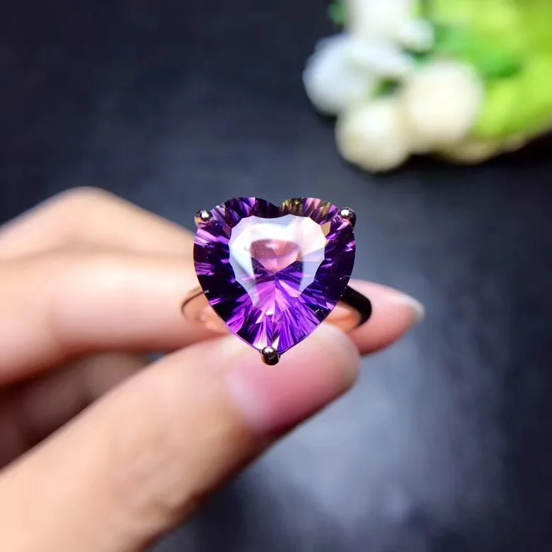 Real 925 Sterling Silver High-quality Amethyst Heart-shaped Natural Stone  Ring Fashion Fine Wedding Women's Jewelry Meibapj Fs - Rings - AliExpress
