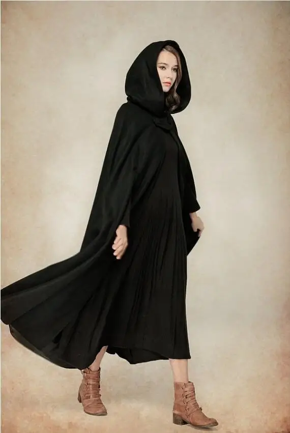

Halloween Women Trench Coat Open Front Cape Cloak Poncho Hooded Solid Loose Party Clothing