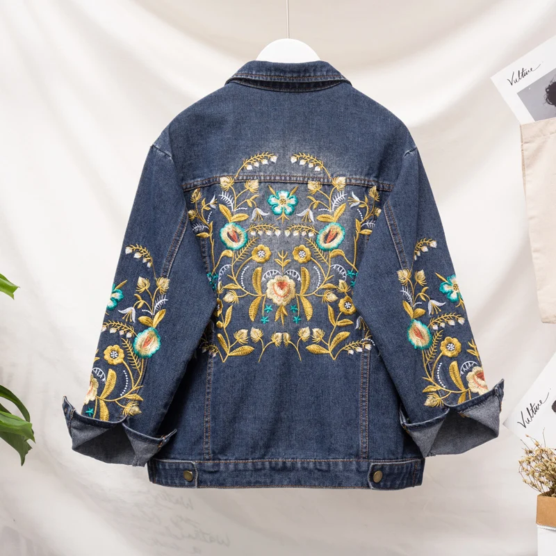 Plus size vrouwen vet mm lente herfst bf wind Borduurwerk jean jas vrouwelijke denim Koreaanse jas vrouwen tij veste femme jas vrouwen
