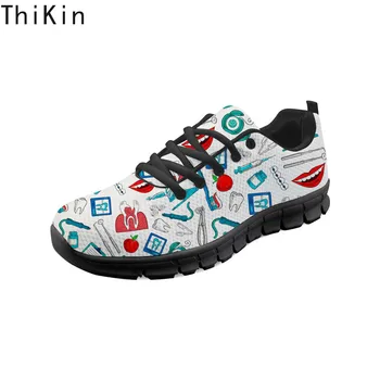 

THIKIN Cute Nurse Pattern Sneakers Custom Orthodontist Shoes Women Running Shoes Breathable Causal Flats Sport Walking Shoes