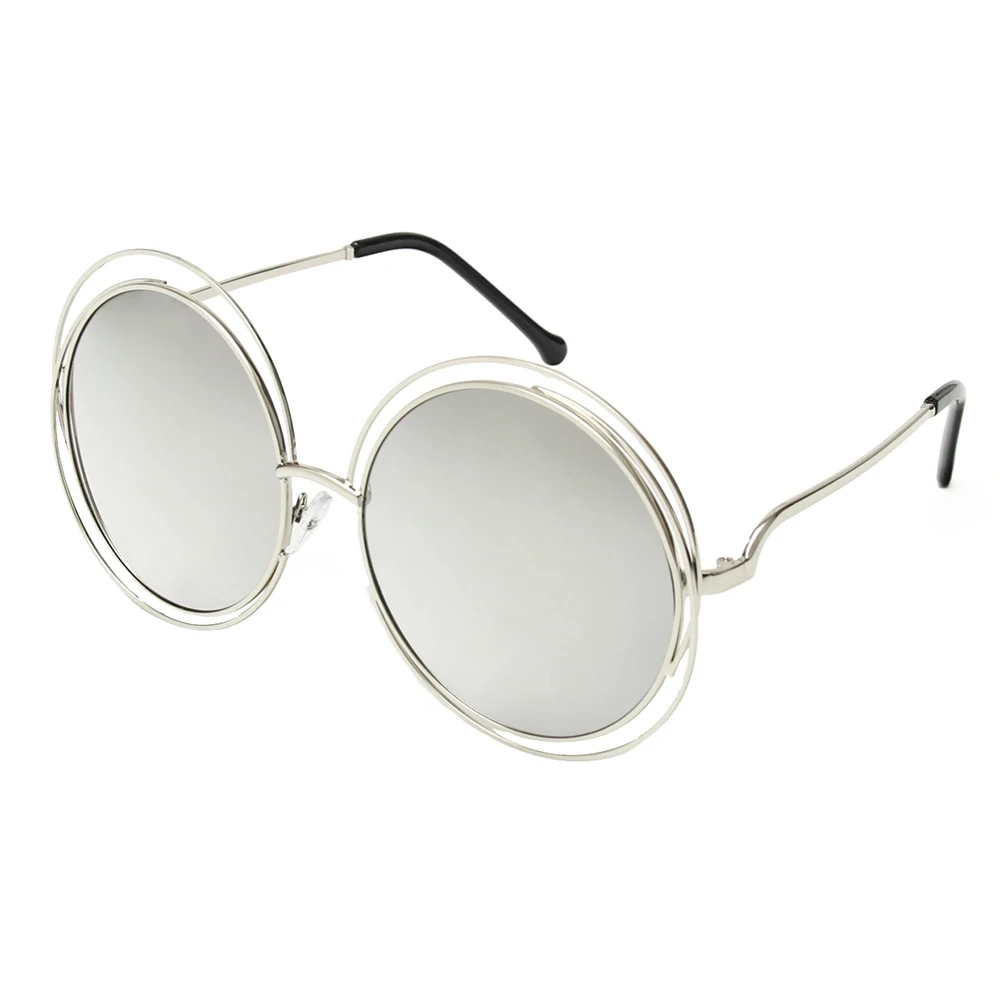 Королевская девушка высококачественный элегантный круглый провод рамка женские зеркальные солнцезащитные очки с градиентными линзами оттенки большие очки ss076 - Цвет линз: C07 White Mirror