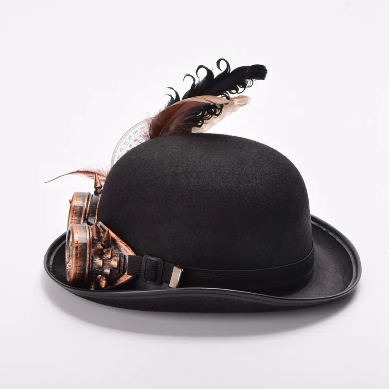 Cosplay&ware Steampunk Hat Bowler Feathers Gear Glasses Gothic Victorian Cosplay Fedora Top Heawear -Zentai shop online