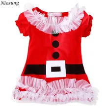 Niosung Lace Christmas Style cotton Dress With Short Sleeves Children Kids Baby Clothing Christmas Party Costume