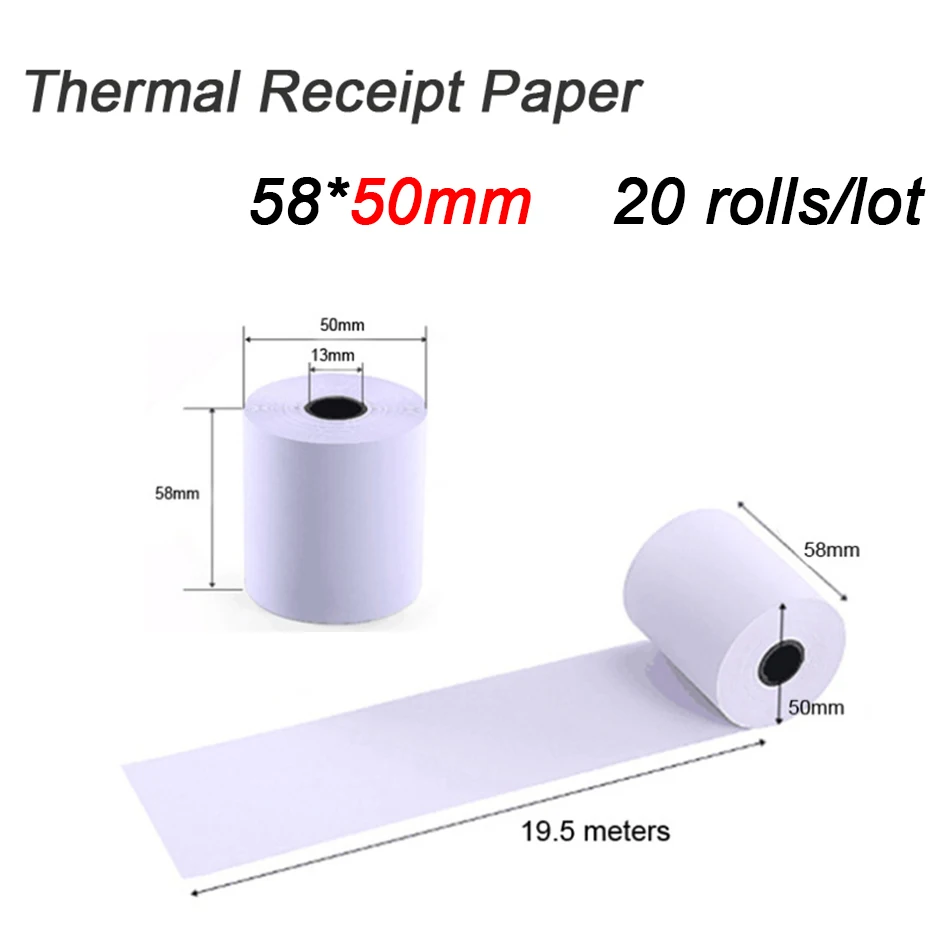 Термальная бумага для печати чеков для мобильный платежный принтер бумага - Цвет: 58X50mm  20 Rolls