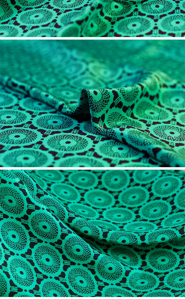 Зеленый круг печать шелковой ткани шелк крепдешин ткань лето Мягкое платье ткань из чистого шелка ткани оптом шелковой ткани
