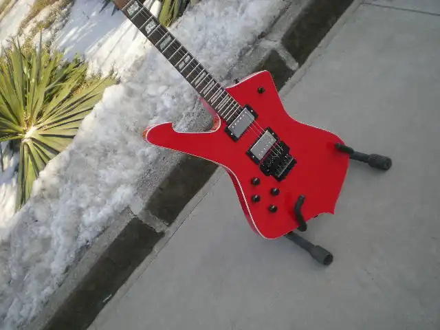 

High-quality customized backhand 6-string electric guitar, double swing string board, hot red color, free delivery.