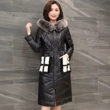 Ptslan 2016 Women’s Genuine Leather Jacket Zipper Closure Real Lambskin Down Coat