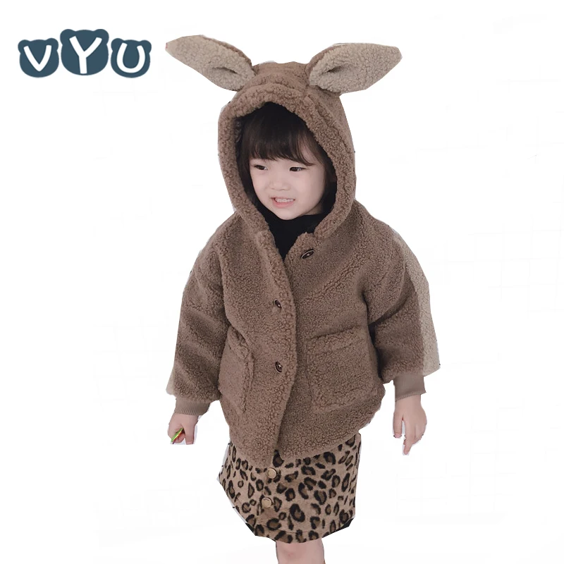

2018 New Boys Girls Faux Fur Coat Kids Rabbit Hooded Woolen Jackets Long Sleeved OutWear Cute Children Clothes 2~8Y