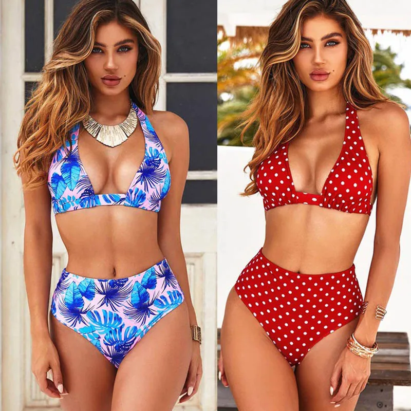 

2019 Sexy High Waist Dot Print Bikini Push Up Bikini set swimwear Women Halter Swimsuit female Biquini Beach Wear Bathing Suit