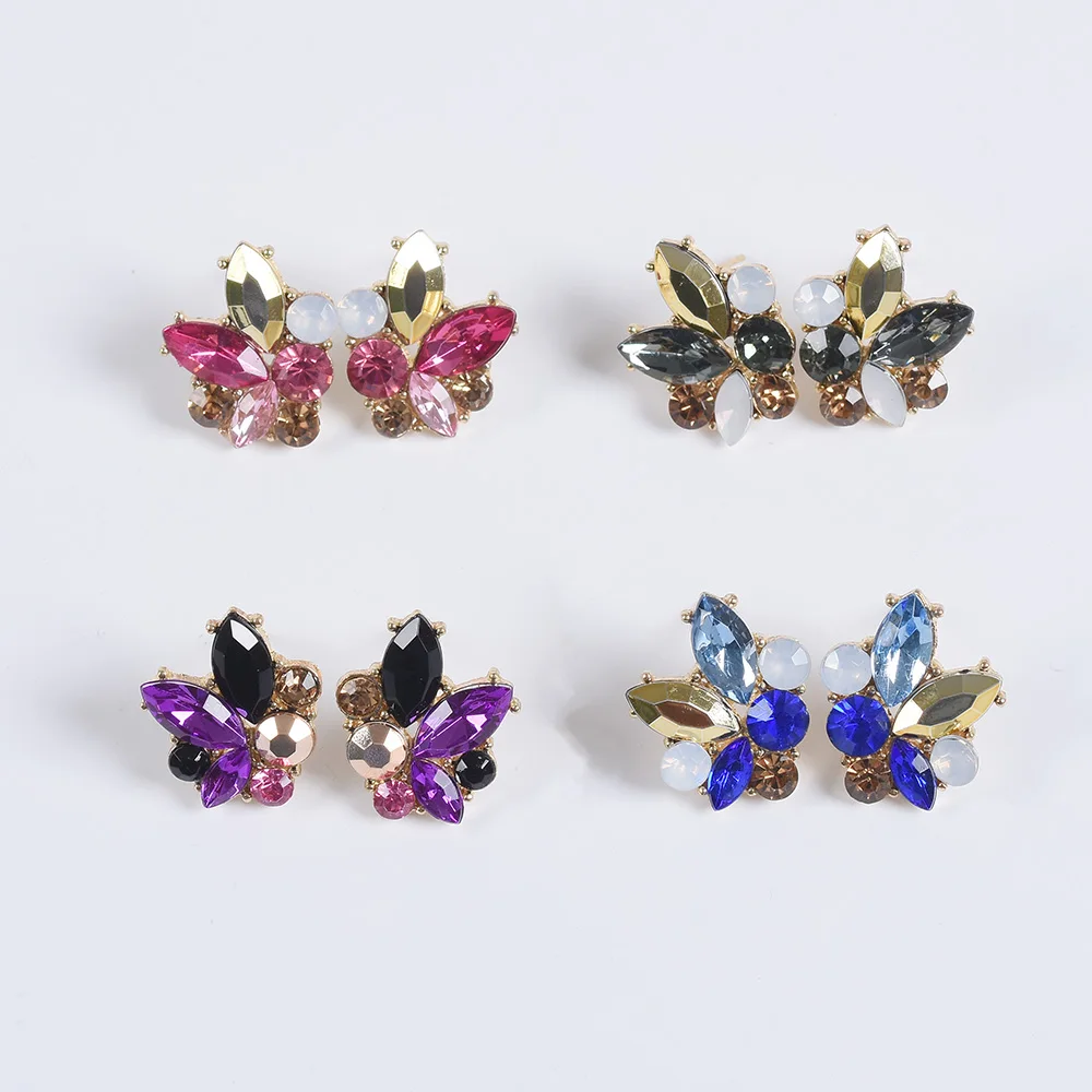 Korea Cute Blue Rhinestone Statement Earrings Geometric Alloy Vintage Rhinestone Stud Earrings For Women