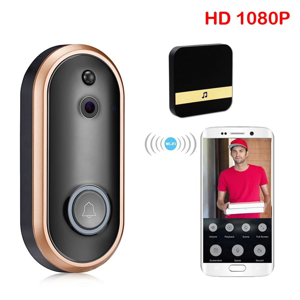 Беспроводной Wi Fi видео дверной звонок 1080P HD Кольцо Дверной Звонок камера 2MP ночное