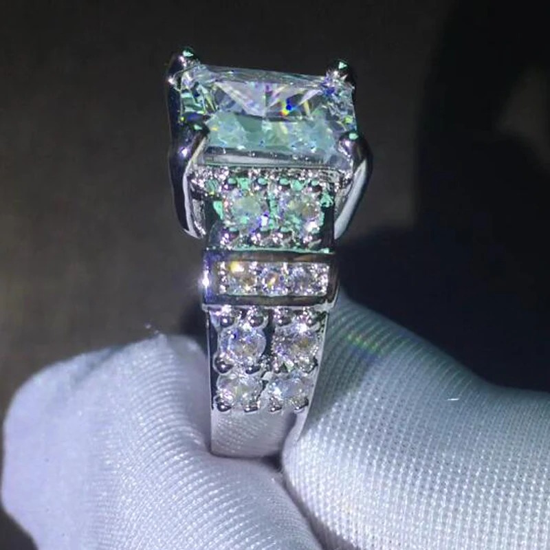 

Bamos Female White Finger Ring Big Luxury CZ Stone Ring 925 Silver Filled Jewelry Vintage Party Wedding Rings For Women