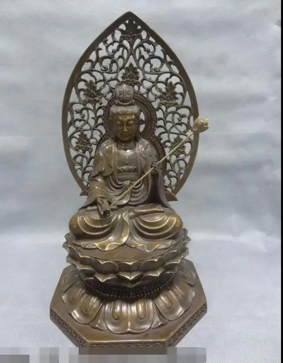 

S02663 15" Chinese Pure Bronze Lotus Kwan-Yin Guan Yin Goddess Seat Statue Tibet Buddha (B0328)