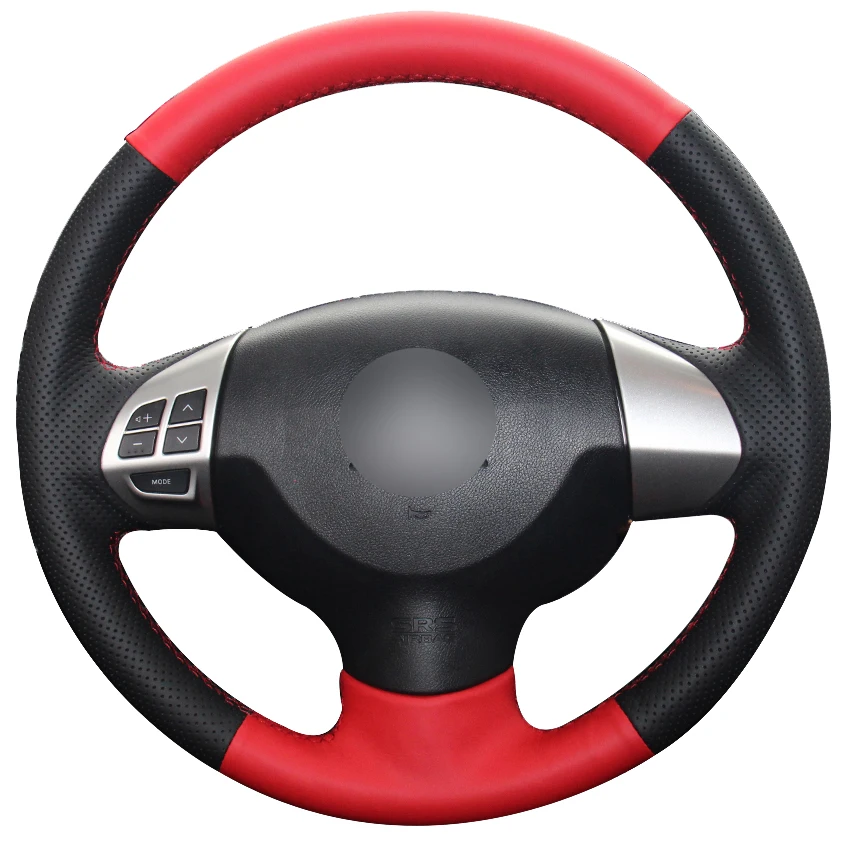 

Black Natural Leather Red Natural Leather Car Steering Wheel Cover for Mitsubishi Lancer EX Outlander ASX Colt Pajero Sport