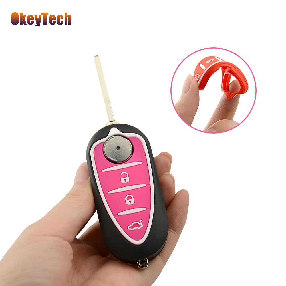 

OkeyTech 3 Button Skin Flip Folding Remote Key Cover Case Fob Rubber Pad Silicone Key Pads for Alfa Romeo Mito Giulietta 159 GTA