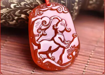 

Men and women new Crystal Necklace Red Spot Agate Pendant natural light 2016 genuine monkey dog double Pendant