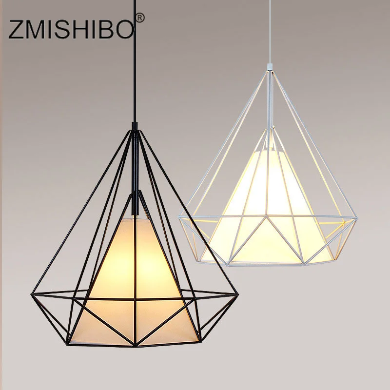 

ZMISHIBO Simple Style E27 Birdcage Pendant Light Minimalist White and Black Pyramid Light Iron Light Hanging Lamp Bulb Excluded
