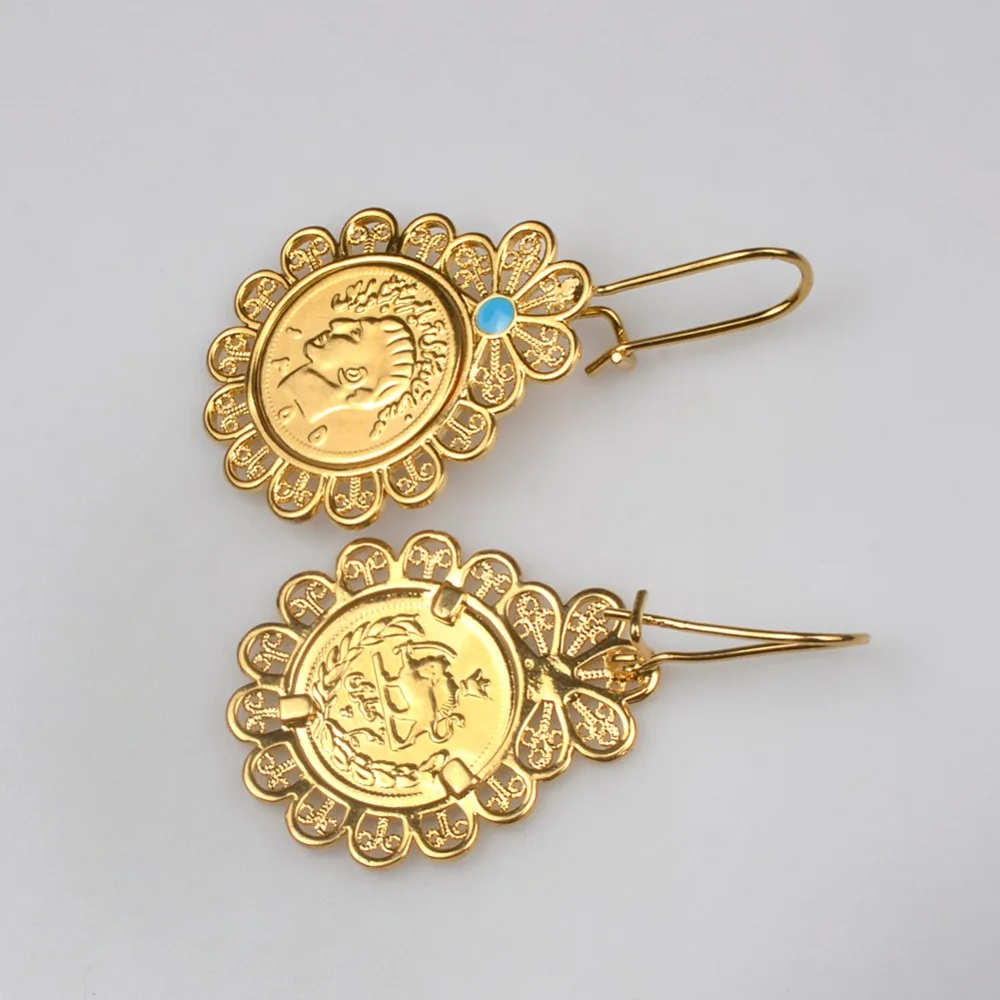 Anniyo серьги в виде монет для женщин/школьниц золотого цвета Ювелирные серьги арабские монеты Ближний Восток для девочек#005810