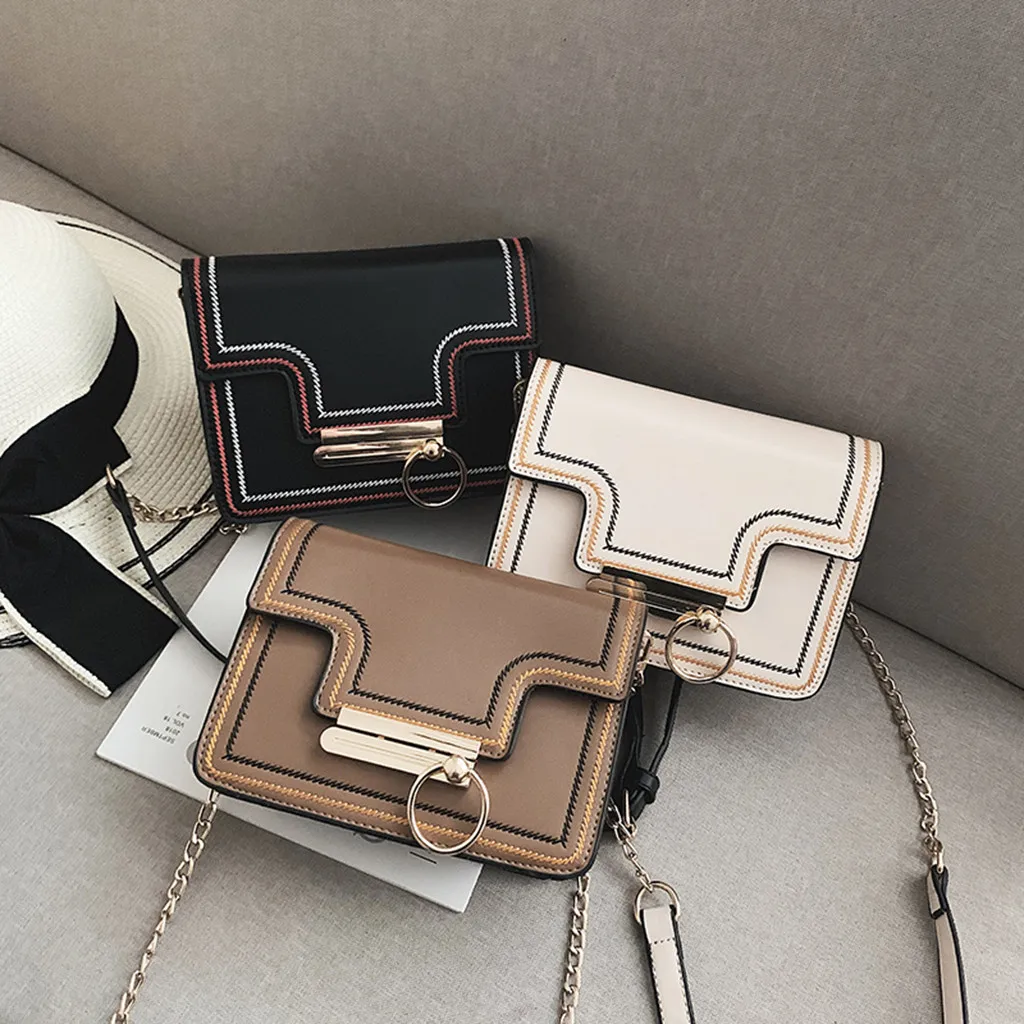 

vintage flap shape messenger bag Women Bags High Quality Handbags Shoulder Bag ring Small Chain ring PU Crossbody Messenger Bag