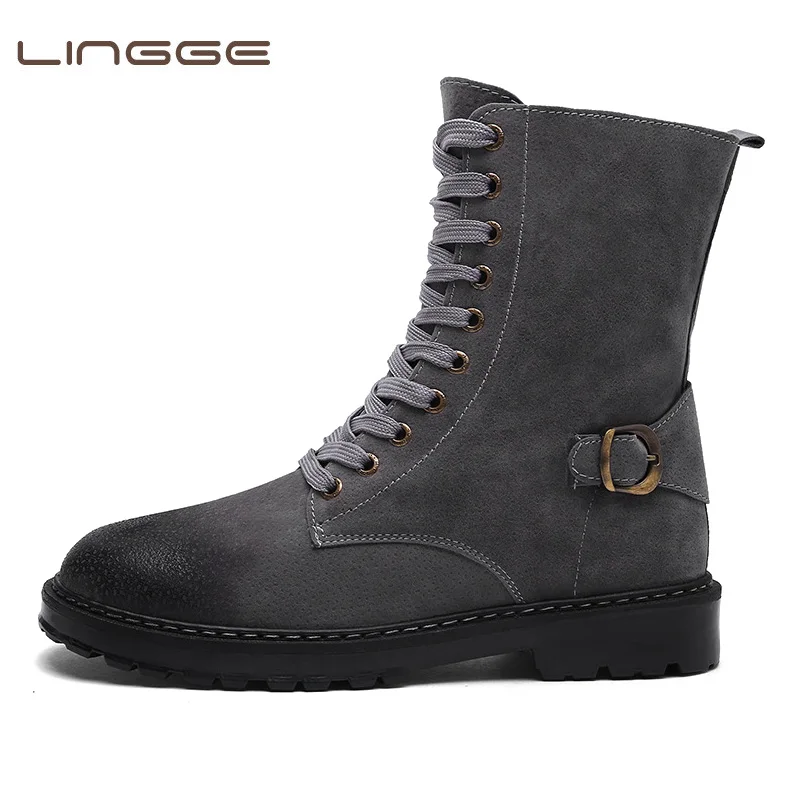 

LINGGE Hot Men Ankle Boots Genuine Leather Winter Boots Men Fashion Casual Mens Waterproof Outdoor Shoes Work Footwear
