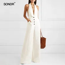 SONDR 2019 summer simple casual solid color women's broad-leg casual pants loose sexy deep V neck neck jumpsuit women SONDR 2019 summer simple casual solid color women's broad-leg casual pants loose sexy deep V neck neck jumpsuit women