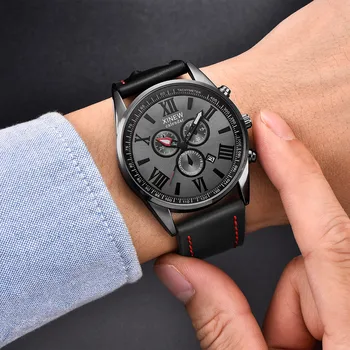 

2019 Men's Military Watches Leather Band Sports Date Watch Analog Alloy Military Casual Quartz Watch relogio masculino Gift