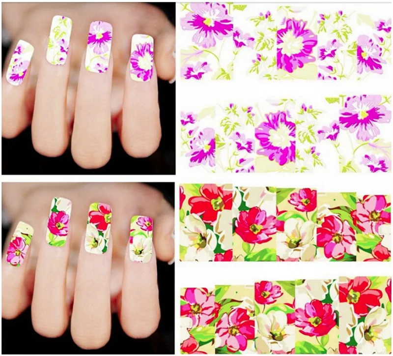 Bittb 50pcs/set Flower Nail Stickers Decals Slider Wraps For Nails Art Decor Manicure Water Transfer Sticker Tips