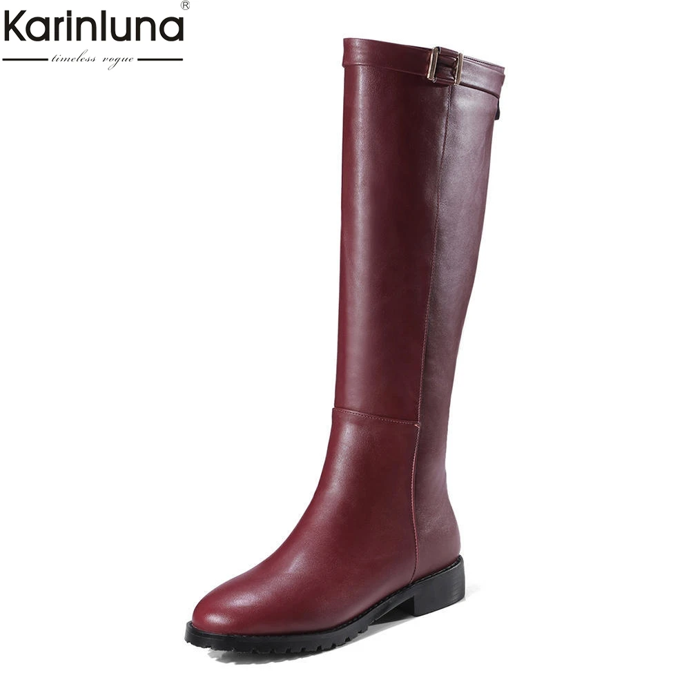 

Karinluna new arrivals large size 33-43 high quality low heels knee high boots woman shoes zip up dropship shoes woman boots