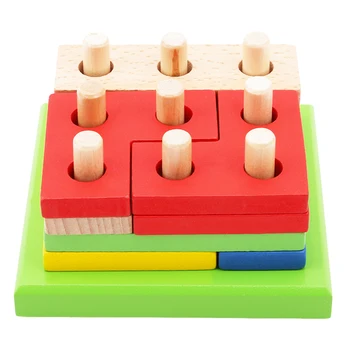 

Wooden Building Blocks Assembled Kids Toy Intellectual Toy For Children Colorful Geometric Shapes Assembled Building Blocks