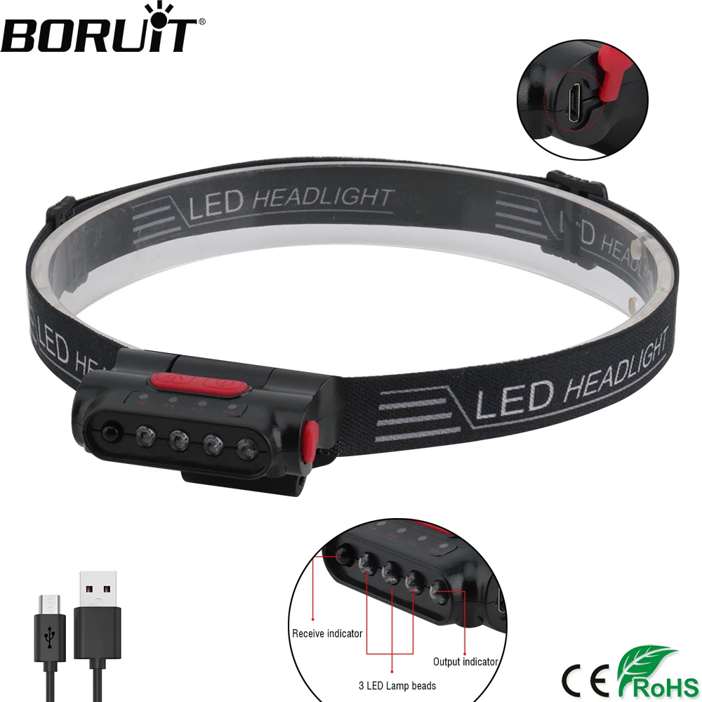 buy BORUIT Smart Induction LED Headlamp IR Sensor Hat Clip Light USB Headlight IPX4 Waterproof Head Torch Camping Hunting Flashlight
